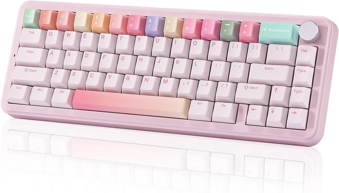 YUNZII B68 Wireless Mechanical Keyboard,TriMode BT5.0/2.4GHz/USBC,Cute PBT Keycaps,Hot Swappable Creamy Typing Gasket Mounted,RGB Backlit NKRO for Win/Mac (Pink, Cocoa Cream V2 Switch)