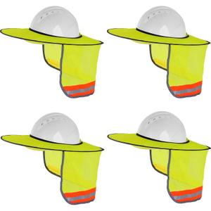 4 Pack Hard Hat Sun Shade - Full Brim Mesh Sun Shield with Reflective Strip Visor (Neon Yellow)