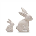DN DECONATION Wooden Antique White 3D Bunny Rabbit Figurines for Spring Easter Decor Gift Set of 2