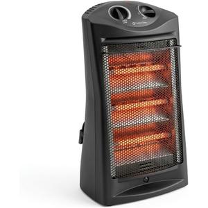 Comfort Zone Space Heaters for Indoor Use, Portable Electric Heater, Adjustable Thermostat, Infrared Heat, Quartz Tower Space Heater with 2 Heat Settings, Bedroom Heater, Black