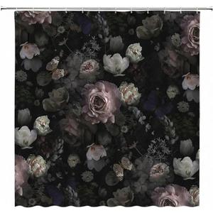 Black Floral Shower Curtain Retro Flower Blossoms Rustic Rose Watercolor Peony Vintage Boho Gothic Spring Plant Leaves Fabric Bathroom Decor Set with Hooks(70" WX70 H)