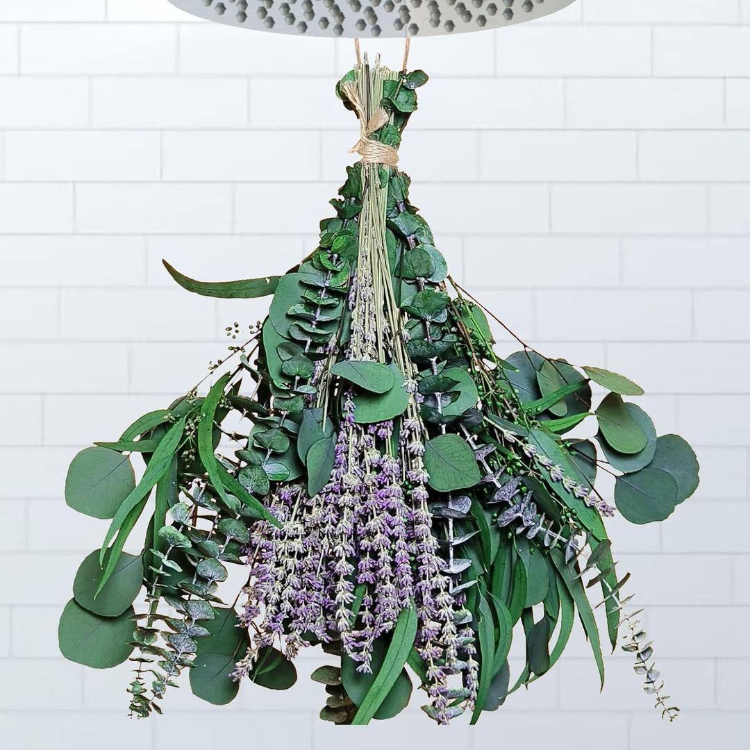 26 PCS Mix Dried Eucalyptus & Lavender Flowers Bundles for Shower, 17'' Natural Real Hanging Silver Dollar Eucalyptus Leaves Stem, Fresh Shower Plants, Fragrance, Wedding Decor (26 pcs)