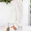 PRETTYGARDEN Lace Long Sleeve Shirts Casual Button Down Going Out Tops Hollow Out Eyelet Blouses 2026 Spring Fashion Clothing(White,Medium) (White, M)