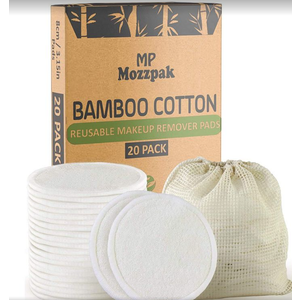 MP MOZZPAK (20 Pack) Reusable Makeup Remover Pads | Bamboo Cotton Rounds for Toner with Laundry Bag | Washable, Eco-Friendly Face Cleansing Wipes and Organic Pad for All Skin Types