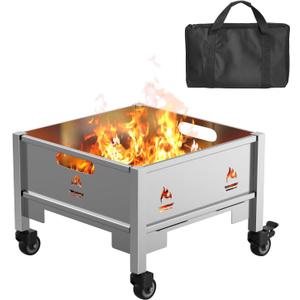16 Inch Portable Plug Stove, Collapsible Wood Burning Stove for Outside, Outdoor Folding Square Firepits for Camping Picnic Backyard Patio Garden with Carrying Bag, Stainless Steel