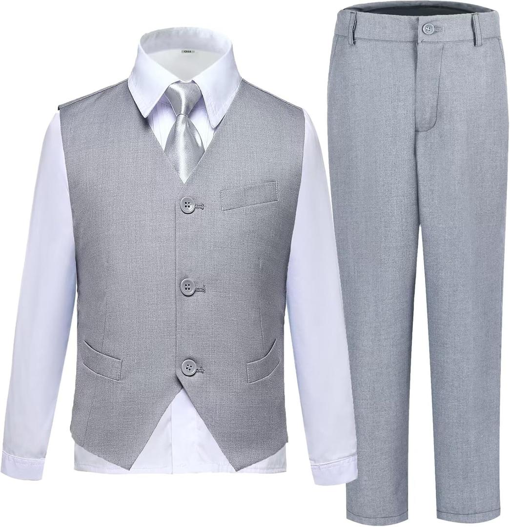Boys Suit Kids Suits Tuxedo for Boys Toddler Vest Pants Set Ring Bearer Outfit Dress Clothes (Gray, M) 10Y