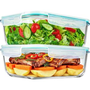 2 Pack 78 Oz / 9.8 Cups Large Glass Food Storage Containers with Lids, Meal Prep Containers for Baking, Serving, Glass Storage Container, BPA Free, Leakproof, Freezer, Microwave/Oven Safe (Green)