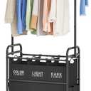 Tajsoon Laundry Sorter Cart with Hanging Rack, Laundry Sorter 3 Section, Laundry Hamper with Heavy Duty Rolling Lockable Wheels, Black