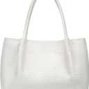 KKXIU Tote Bag for Women Vegan Leather Shoulder Purse Large Capacity Travel Bag (White02)