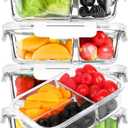 M MCIRCO [5-Pack,36 oz] Glass Meal Prep Containers 3 Compartment with Lids, Glass Lunch Containers,Food Prep Lunch Box,Bento Box, Microwave, Oven, Freezer, Dishwasher (4.5 Cups, White)