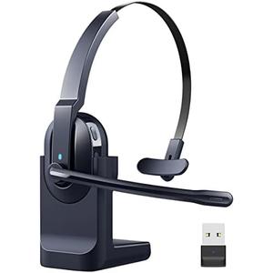 HUAKUA Bluetooth Headset with Microphone, AI Noise Cancelling Wireless Headset with Mute Button 50 Hrs Talk Time for Computer PC Tablet Cell Phones Office Home Trucker Driver (Blue)