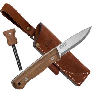 BPSKNIVES Bushmate 2.0 Designed by DBK - Bushcraft Knife - Fixed-Blade Carbon Steel Knife with Leather Sheath & Firestarter - Outdoor Full Tang Camping Survival Knives