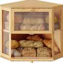 WOWLIVE Corner Bread Box for Kitchen Countertop, Double Layer Bamboo Bread Storage Container, Large Farmhouse Bread box with Acrylic Wavy Door Panel, Under Cabinet Organizer (Natural, Medium)