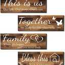 4 Pieces Home Wall Signs, THIS IS US/TOGETHER/BLESS THIS HOME/FAMILY Wall Decor For Living Room Bedroom, Rustic Wooden Farmhouse Wall Art , 4.7 x 13.8 Inch(Brown)