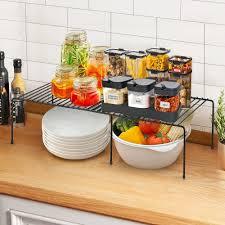 Ravinte Freezer Shelf Organizer, Expandable Cabinet Storage Shelf with Rustproof Metal Wire, Adjustable Kitchen Cabinet Organizer Spice Rack for Frige, Pantry, Cupboard, Countertop - Black