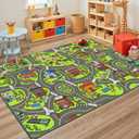 Upgrade Ultra Non Slip Kids Car Rug, Kids Road Playmat Rug for Toy Cars, Educational Town City Map Washable Carpet for Boy Playroom Bedroom, Safer Car Track Play Mat for Children Baby Toddler, 60"x36" (Grey Green)