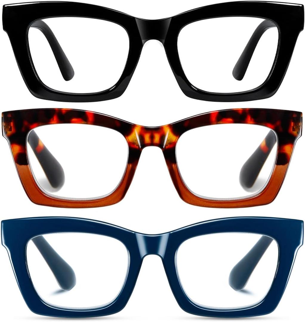 Hubeye Oprah Style Reading Glasses for Women Men Blue Light Blocking Computer Square Readers with Spring Hinge (Black+Brown Hawksbill+Blue)