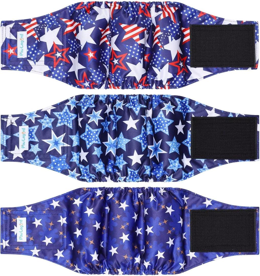 Paw Legend Washable Dogs Diapers Male Dog Belly Bands for Male Dogs Diapers Reusable Puppy & Doggie Diapers Male (3 Pack, XX-Large) (Star Pattern)
