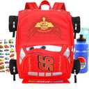 Disney Cars Mini Backpack for Kids - Bundle with 14 Lightning McQueen Backpack with Water Bottle, Stickers, More | 3D Lightning McQueen Travel Bag Set for Girls, Boys