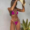 Women Triangle String Bikini Set Color Block Two Piece Brazilian Swimsuit Spaghetti Strap Tie Swimwear (S)