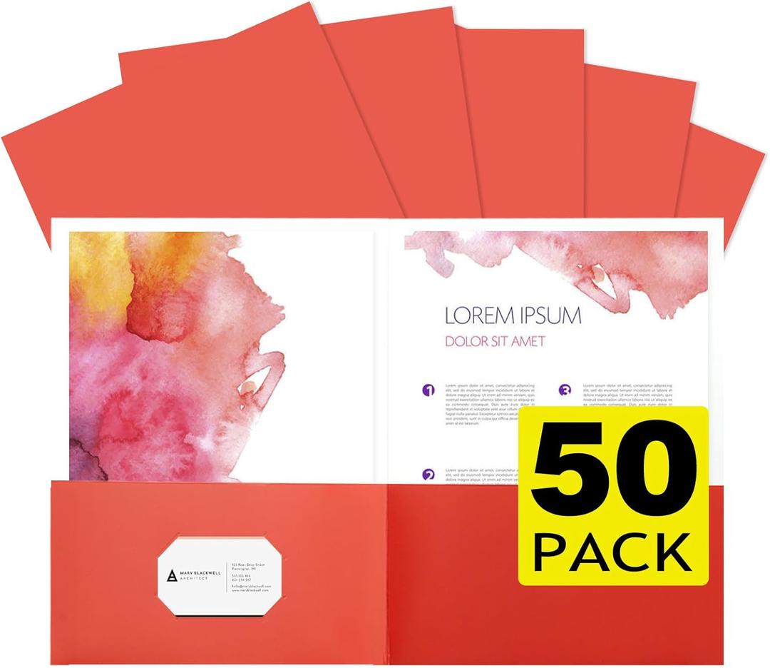 50pcs Red Folders with Two-Pockets Fit Letter Size Paper,Paper File Designed for Office,Home and Classroom Use