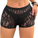 Milumia Women's Sheer Mesh Lace See Through Micro Shorts Y2k Rave Going Out Concert Mini Booty Shorts (Black, L)