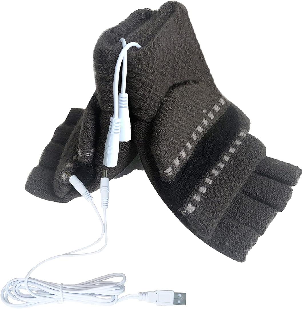 Women's & Men's USB Heated Gloves Mitten Full & Half Fingerless Winter Hands Warmer Laptop Gloves (New Black)