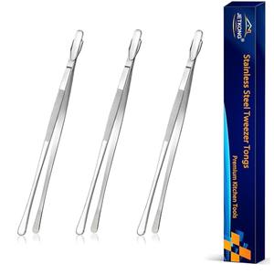JETKONG 6 Pcs Serving Tweezer Tongs 9-Inch Cooking Tweezers Kitchen Tweezers (9 Inch, Silver)