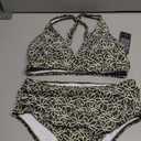Blooming Jelly Women Embroidery Print High Waisted Bikini Sets V Neck Tummy Control Bathing Suit Two Piece Curvy Swimsuits M