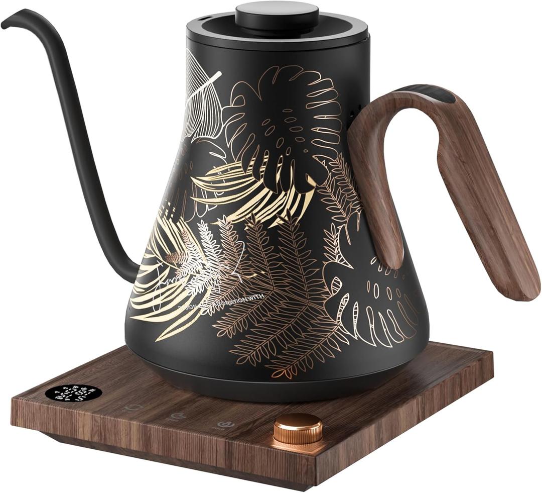 INTASTING Electric Kettle, Gooseneck Electric Kettle, 1 Precise Temperature Control, Stainless Steel Interior, Quick Heating for Pour Over Coffee, Tea & Boiling Water, 0.9L (Rainforest)