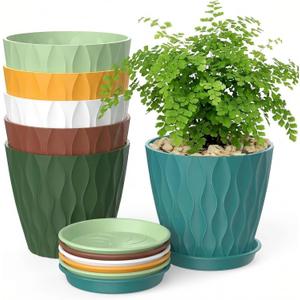 4 Inch Plant Pots, 4 Pack Indoor Flower Pots, Planters with Drainage Holes and Trays for Orchids, Violets, Succulents, Herbs, and Other Plants,Corolful