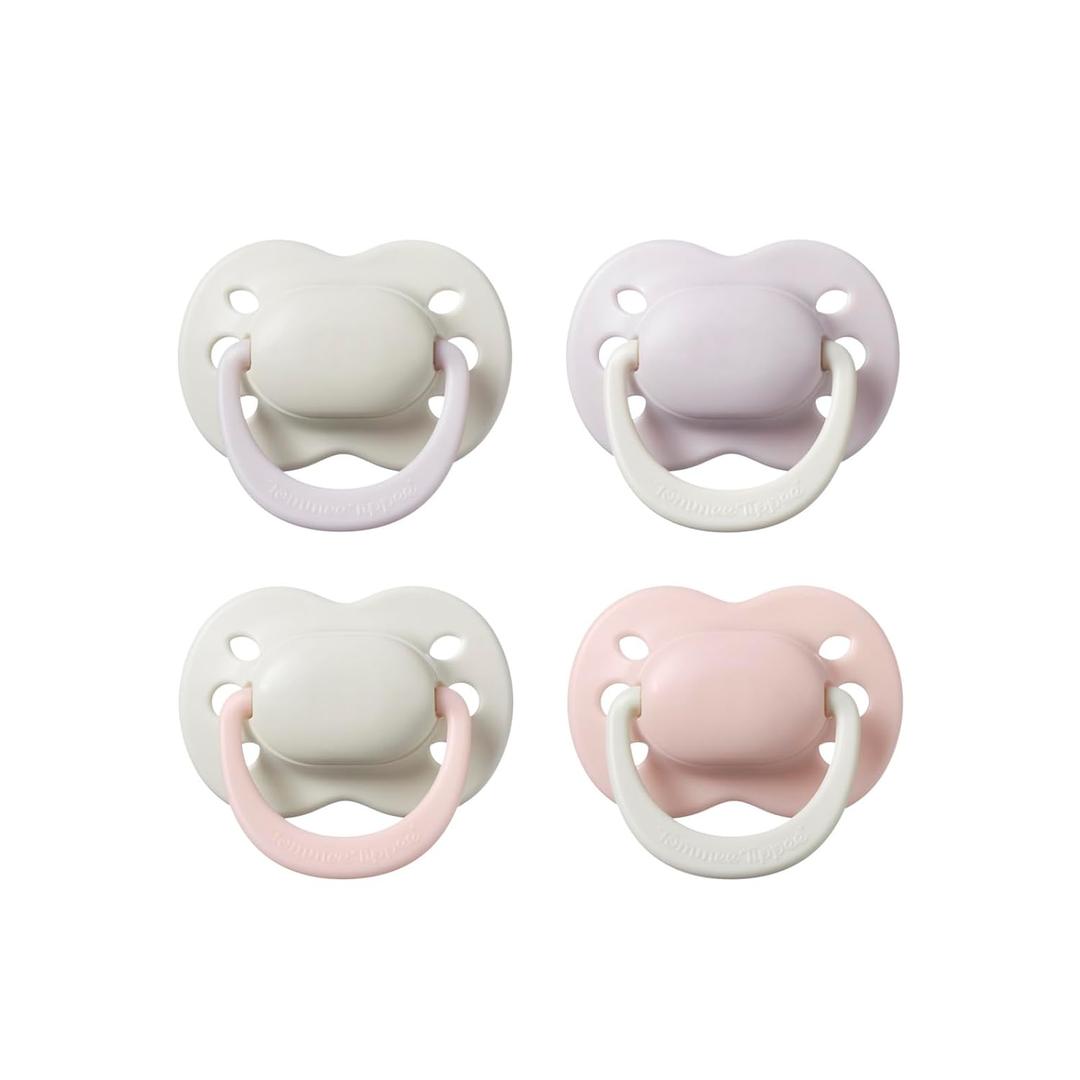 Tommee Tippee Ultimate Fit Newborn Pacifiers, 0-2 Months, Extra Air Holes, Symmetrical Nipple and Shield, 100% BPA Free Silicone, Dishwasher & Sterilizer Safe, Pale Plum and Cotton Candy, Pack of 4