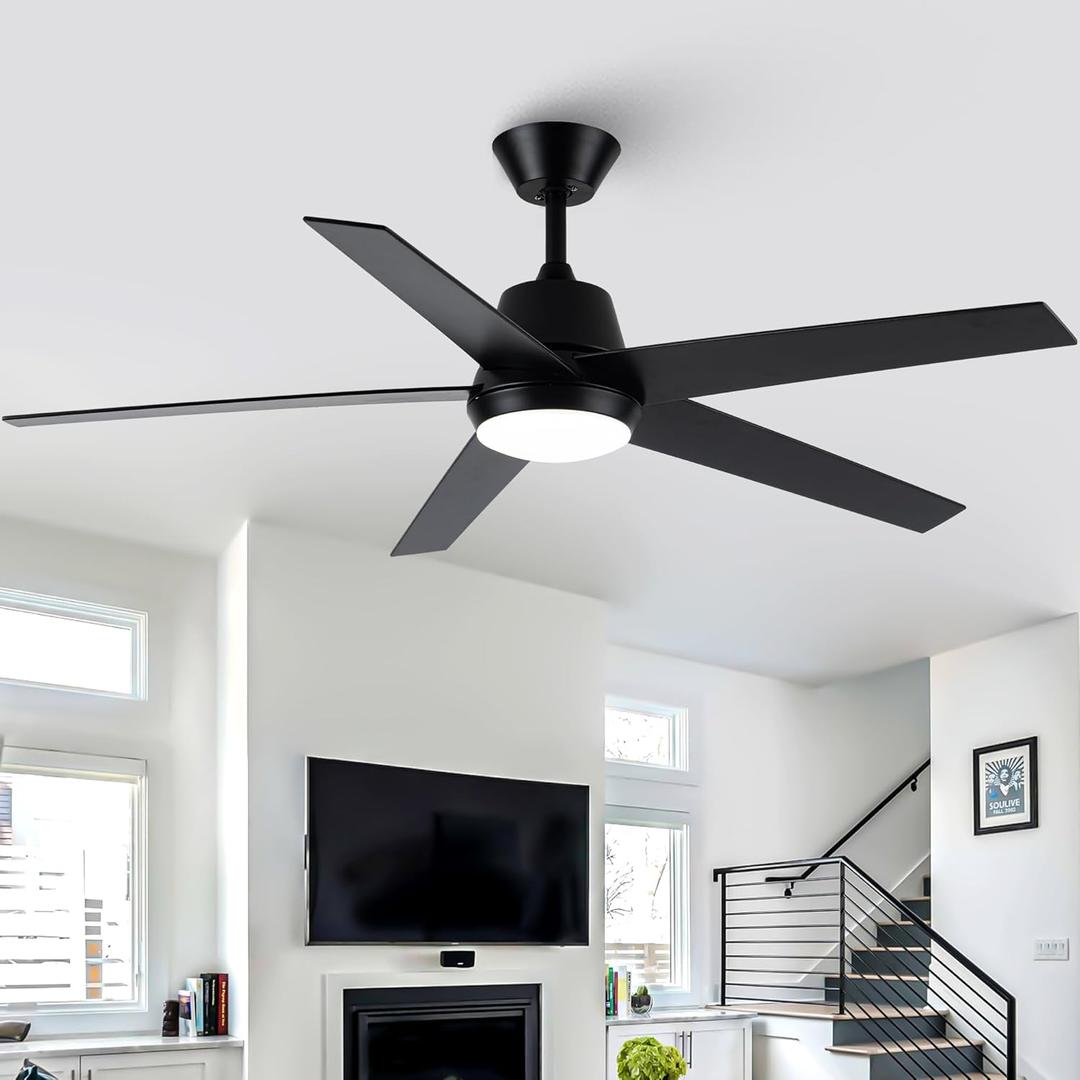 Ceiling Fans with Lights, 52 Inch Modern Ceiling Fan with Remote, Indoor Ceiling Fan for Bedroom, Living Room,High CFM Ceiling Fans with 3CCT Lights Kit, Quiet DC Motor, Timer