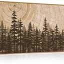 Pine Tree Framed Canvas Wall Art Set, Natural Woodland Landscape Wall Decor, Large Retro Forest Painting, Vintage Brown Artwork for Living Room, Bedroom, Kitchen, Study, Office - 20"x40"
