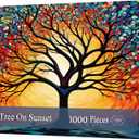 Puzzles for Adults 1000 Pieces - Stained Glass Tree on Sunset Jigsaw Puzzles 1000 Pieces - Challenging Jigsaw Puzzles for Game Nights, Vibrant Colors & Premium Quality