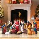 5.9" Nativity Set 12-Piece for Christmas, Hand-Painted Resin Holy Family Figurines with Stable, Mini Tabletop Manger Scene, Religious Home Decor