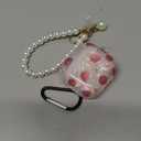 For AirPods 4 Case with Pearl Keychain - Cute Women Glitter Shell Design Cover Girls Girly Pretty Stylish Kawaii Girlish Protective for Apple for AirPods 4 Case, Strawberry
