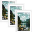 Picrit 24x36 Picture Frame 3 Pack, White Poster Frame, Display Poster 20 x 30 with Mat or 24 x 36 without Mat for Horizontal or Vertical Wall Mounting