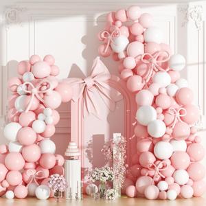 182PCS Pink Balloon Arch Kit - Pink Bow Balloons for Women's Birthday Decorations