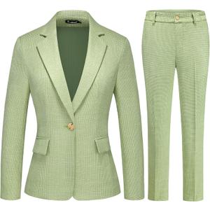 Women's Suit 2 Piece Set Business Pants Suit for Women Pinstripe Houndstooth Blazer Large