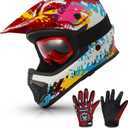 TCMT Youth Dirt Bike Helmet DOT Certified - Kids Full Face Motocross ATV Helmet with Goggles, Gloves and Helmet Bag for Off-Road, BMX, MX, Street Riding