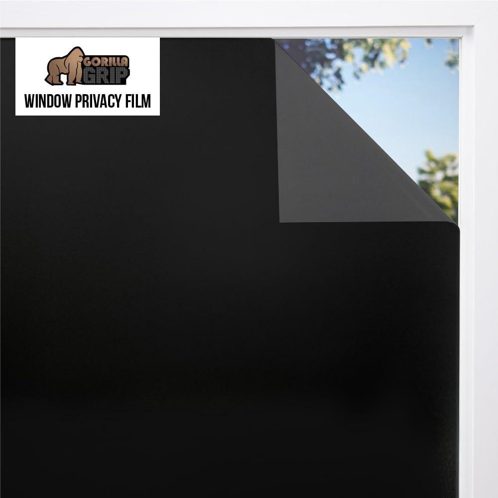 Window Privacy Film, Removable Two Way Sun Blocking, Reusable No Residue Stickers, Strong Static Clings to Glass Windows, Decorative Bathroom Door Coverings, 17.5 x 78.7 Inch, Black