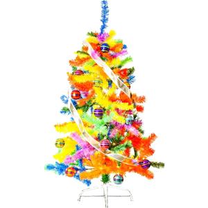 Funny Guy Mugs 4 Foot Tie Dye Christmas Tree With Metal Stand - Rainbow Artificial Small Indoor Tree for Holiday Decor