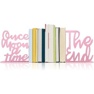 Once Upon A Time Bookends,Metal Decorative Bookends,Once Upon A Time Sign for Bookshelf, Reading Nook, Daycare, Classroom Bedroom Home Office Nursery Decor,Birthday Gift for Boys and Girls (Pink)