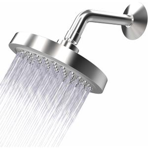 High Pressure Shower Head Anti-Clogging Silicone Nozzles 1.8 GPM Removable Restrictor - Easy to Clean - Easy to Install with Plumbers Tape - 6 inch - Brushed Nickel Finish (Chrome, 1.8GPM)