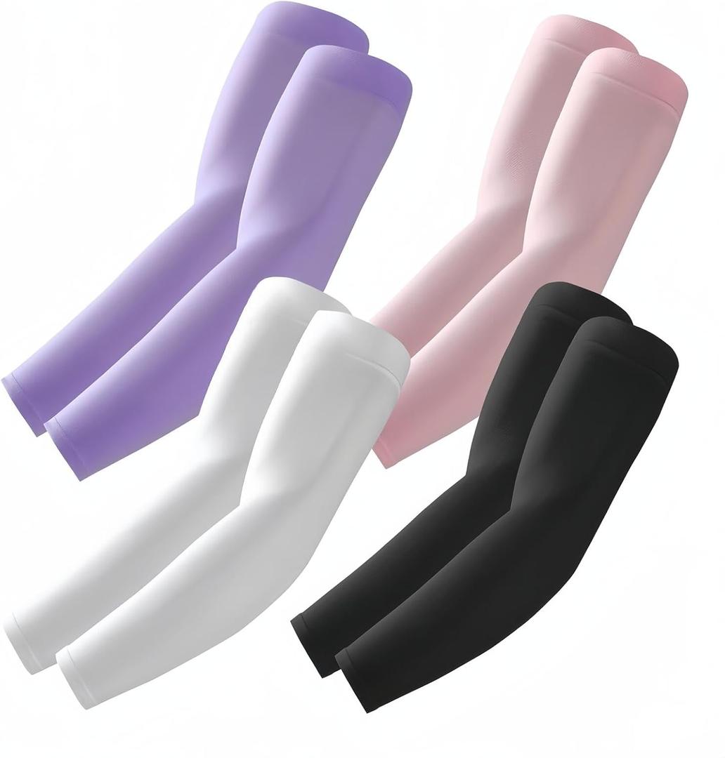 Arm Sleeves, Cooling UV Sun Protection Sports Compression for Men/Women (4 Pairs - Black+white+purple+pink)