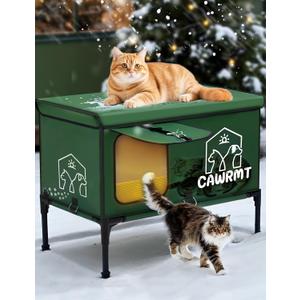 X-Large Heated Cat House for Outdoor Winter, Full-Coverage Cat House Heater, Indestructible 100% Waterproof Insulated Outside Cat Shelter for Feral Barn Cat Protection (Green, 27x18x20)