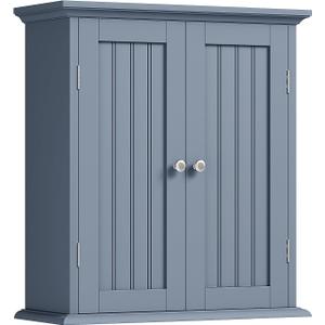 ChooChoo Bathroom Wall Cabinet, Over The Toilet Space Saver Storage Cabinet, Medicine Cabinet with 2 Door and Adjustable Shelves, Cupboard, Grey, 8.8"D x 21.1"W x 24"H