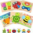 Toddler Puzzles, Wooden Jigsaw Animals Puzzles for 1 2 3 Year Old Girls Boys Toddlers, Educational Preschool Toys Gifts for Colors & Shapes Cognition Skill Learning