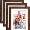 Giftgarden Brown 5x7 Picture Frame Set of 4, 6x8 Matted to 5x7 Photo Rustic Walnut Frames with Mat for Wall or Tabletop